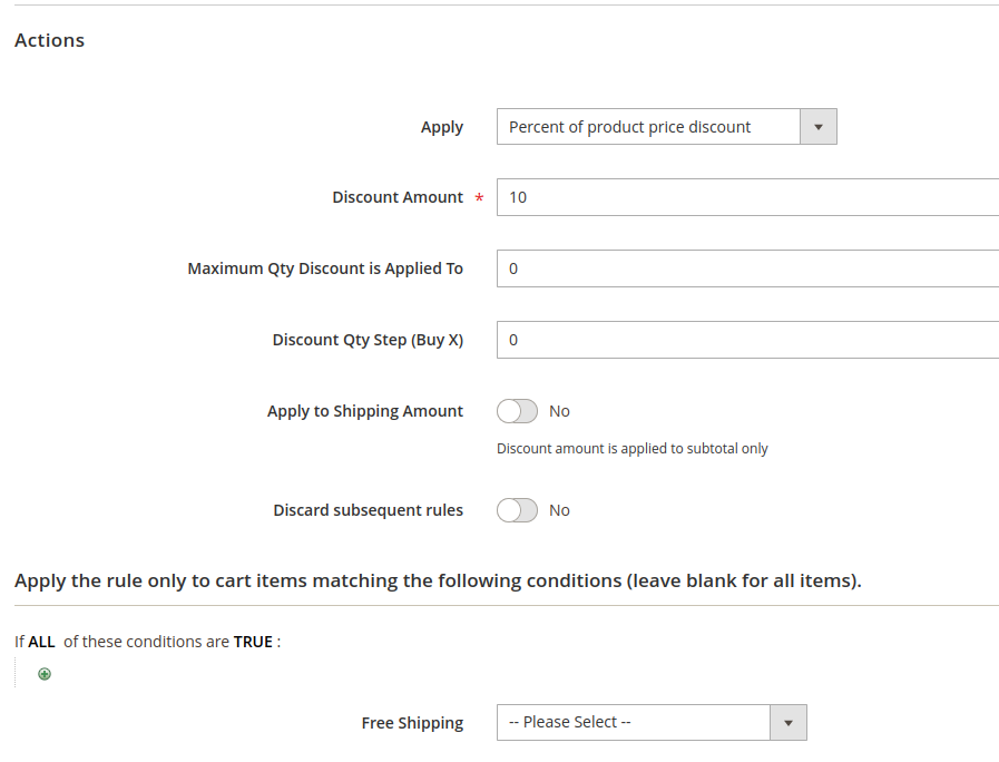 The 10% disocunt cart rule configuration