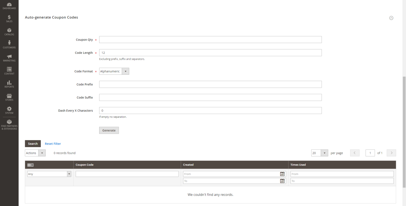 The Auto-generate Coupon Codes tab.