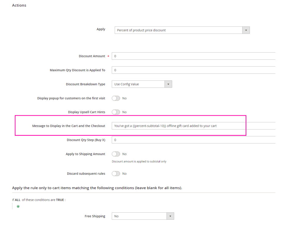 The actions tab of the example rule #2