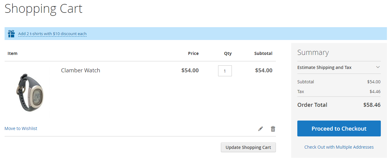 Product hint in the cart.