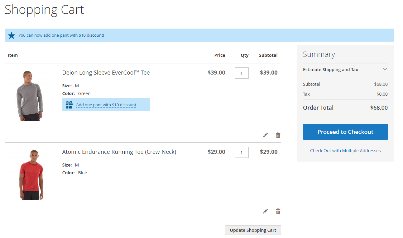 Product hint next to the t-shirt.