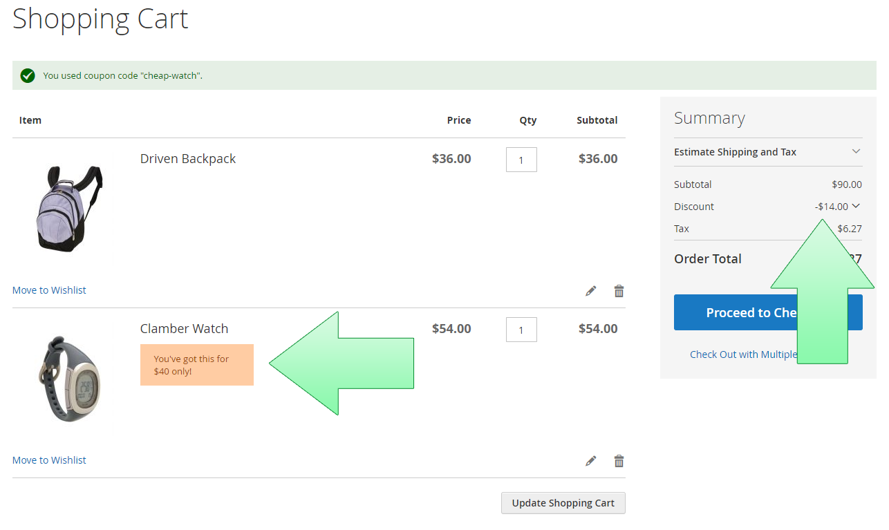 Gift message in the cart.