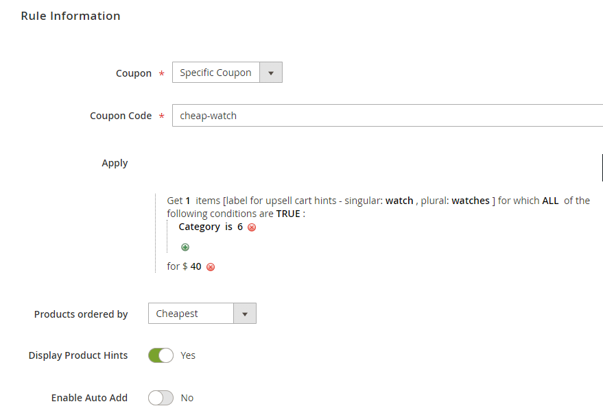 Fixed price rule example.