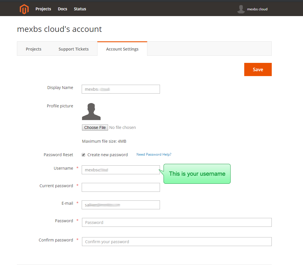 Magento Cloud web interface - the username shows up when checking the &quot;create new password checkbox&quot;