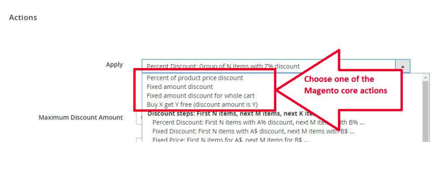 Magento core actions in the apply drop down