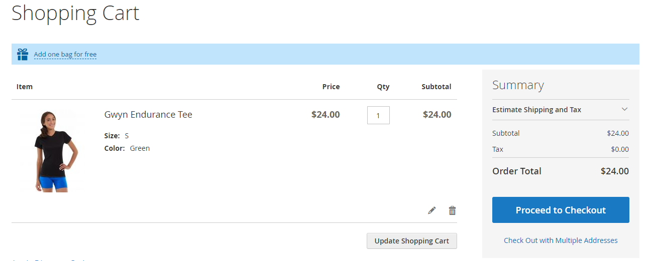 Product hint in the cart.
